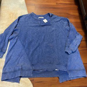 We The Free Oversize Women's Blue Distressed Long Sleeve Sweater Sz L NWT $108